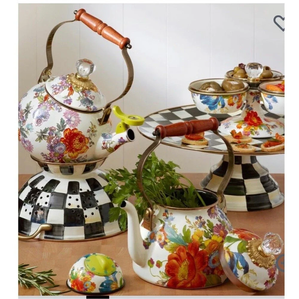 NEW MacKenzie-Childs White Flower Market 2-Qt. Tea Kettle NWOT NWOB MINT!!